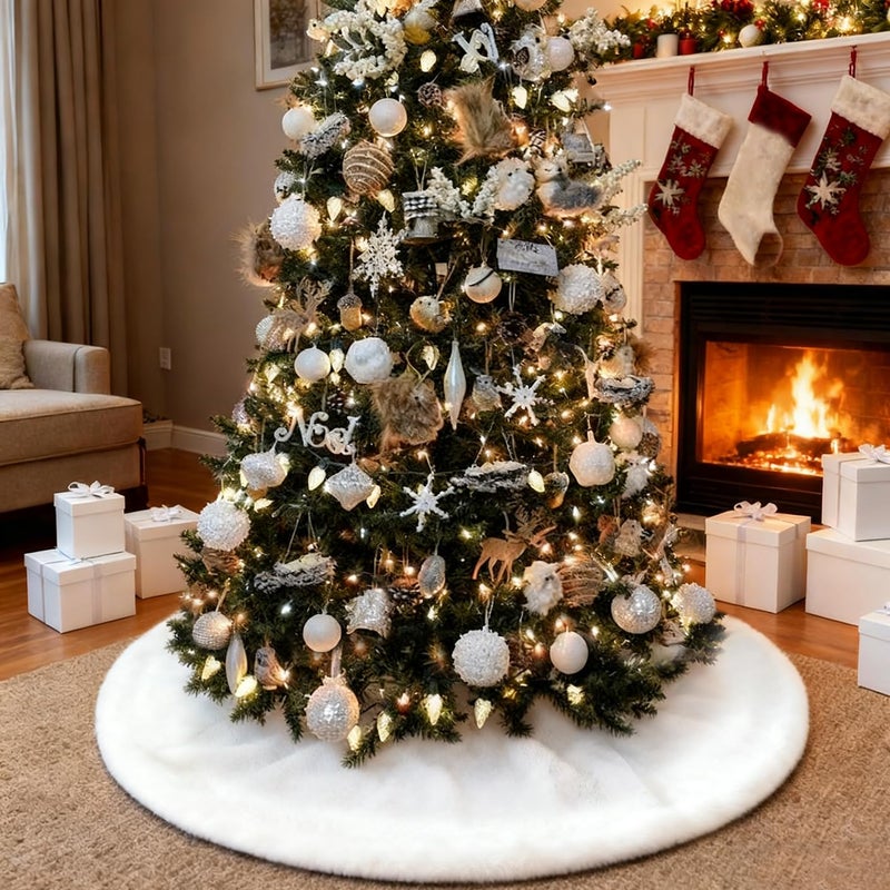 yuboo White Christmas Tree Skirt, 36 inches Fluffy Faux Fur Tree Skirt Rug for Artificial Trees 5-6 Ft, Furry White Christmas Decorations Ornament for Xmas Winter Holiday Deocr - Image 3